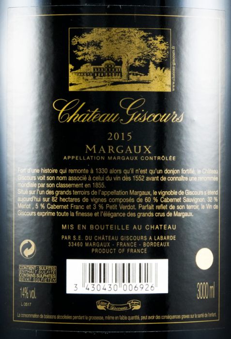 2015 Château Giscours Margaux red 3L