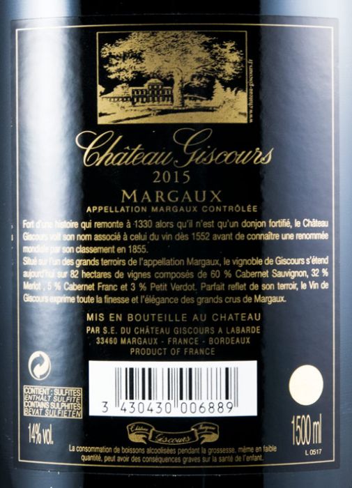 2015 Château Giscours Margaux tinto 1,5L