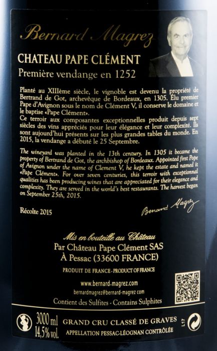 2015 Château Pape Clément Pessac-Léognan red 3L