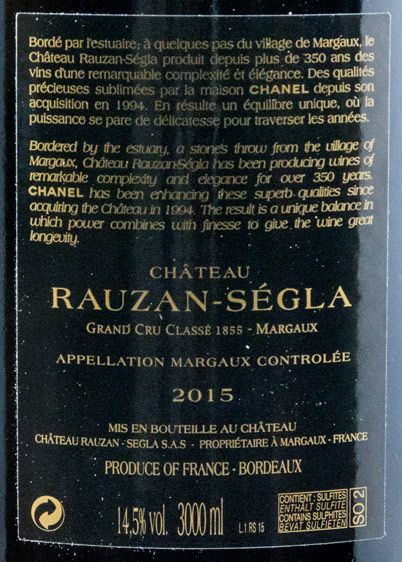 2015 Château Rauzan-Ségla Margaux tinto 3L
