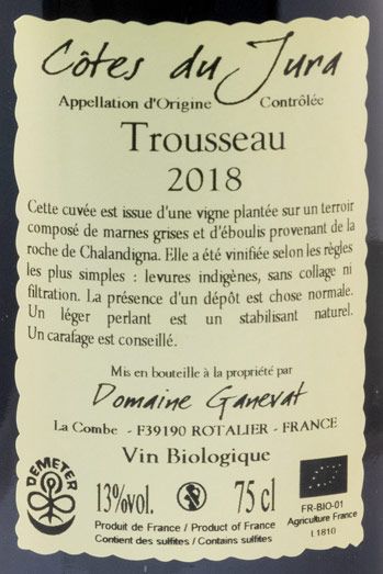 2018 Jean-François Ganevat Plein Sud Trousseau Côtes du Jura organic red