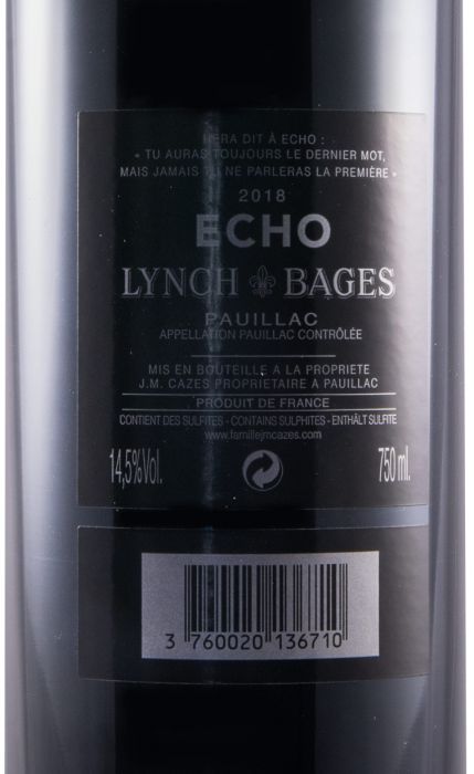 2018 Château Lynch-Bages Echo de Lynch-Bages Pauillac red