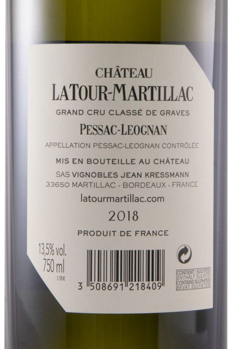 2018 Château Latour-Martillac Pessac Leognan branco