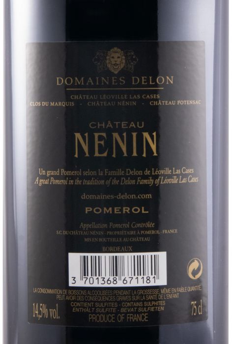 2018 Château Nénin Pomerol tinto