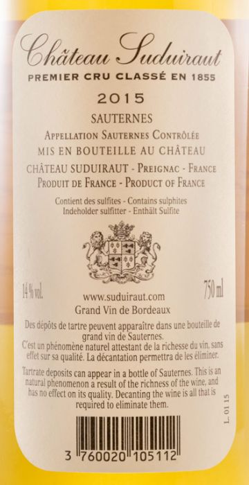 2015 Château Suduiraut Sauternes branco