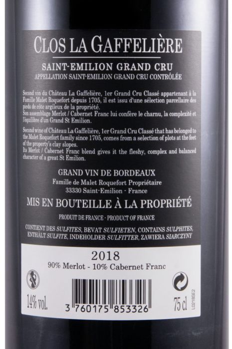2018 Château La Gaffelière Clos La Gaffelière Saint-Émilion tinto