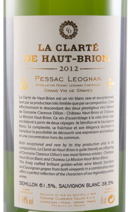 2012 Château Haut-Brion La Clarté de Haut-Brion Pessac-Léognan branco