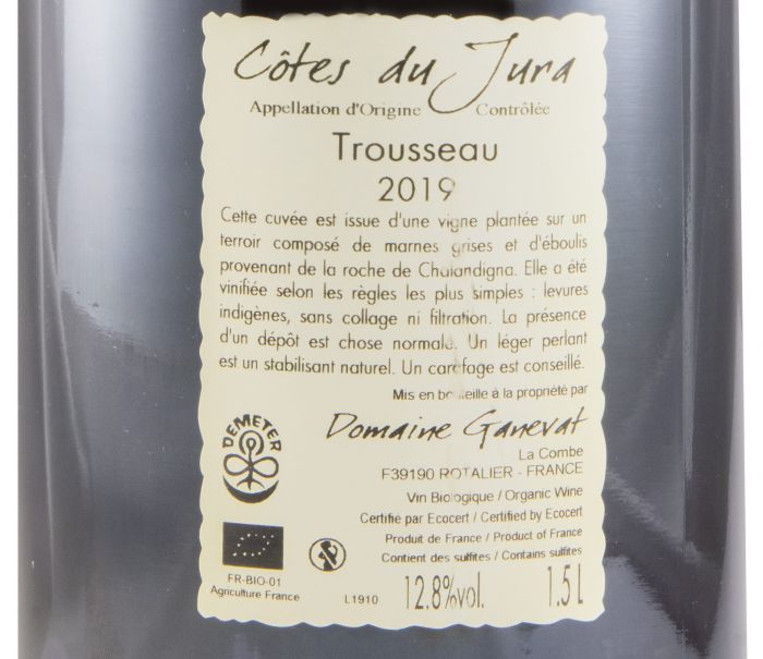 2019 Jean-François Ganevat Plein Sud Trousseau Côtes du Jura biológico tinto 1,5L