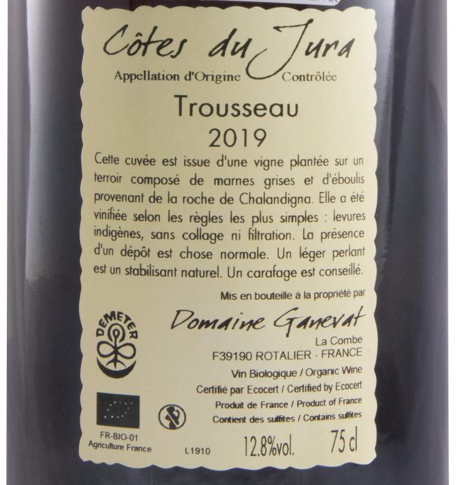 2019 Jean-François Ganevat Plein Sud Trousseau Côtes du Jura biológico tinto