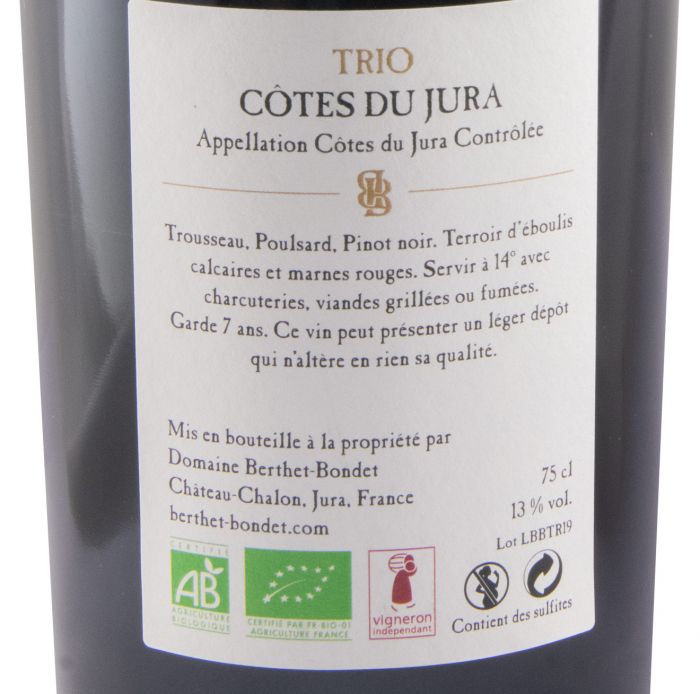 2019 Domaine Berthet-Bondet Trio Côtes du Jura biológico tinto