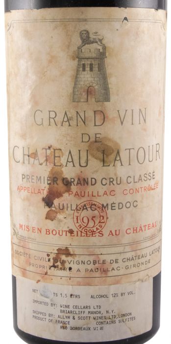 1952 Château Latour Pauillac tinto (nível baixo) 1,5L