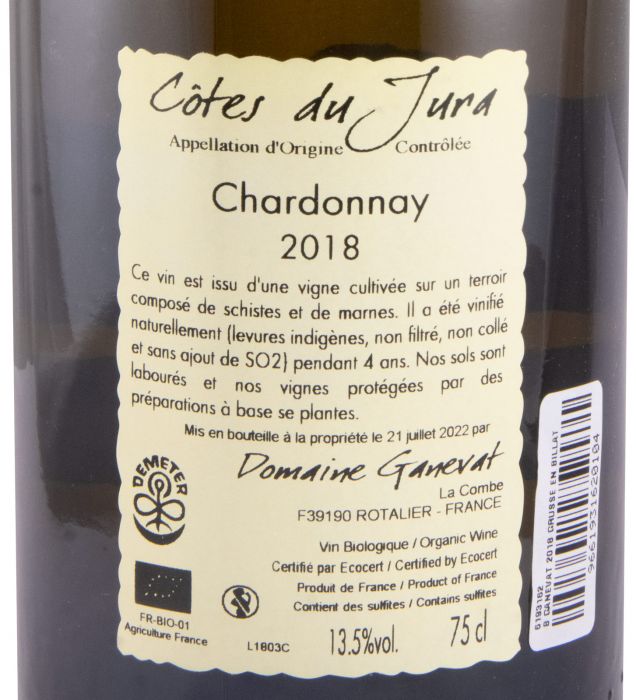 2018 Jean-François Ganevat Grusse en Billat Chardonnay Côtes du Jura biológico branco