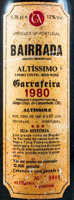 1980 Adega Cooperativa de Cantanhede Altíssimo Garrafeira red