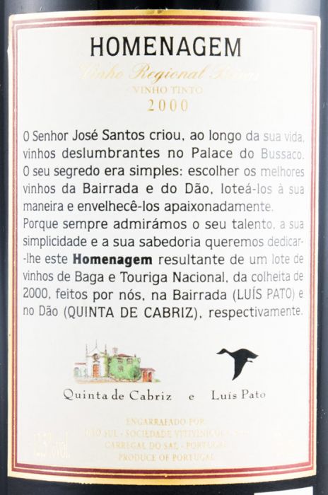 2000 Luis Pato e Quinta de Cabriz Homenagem tinto