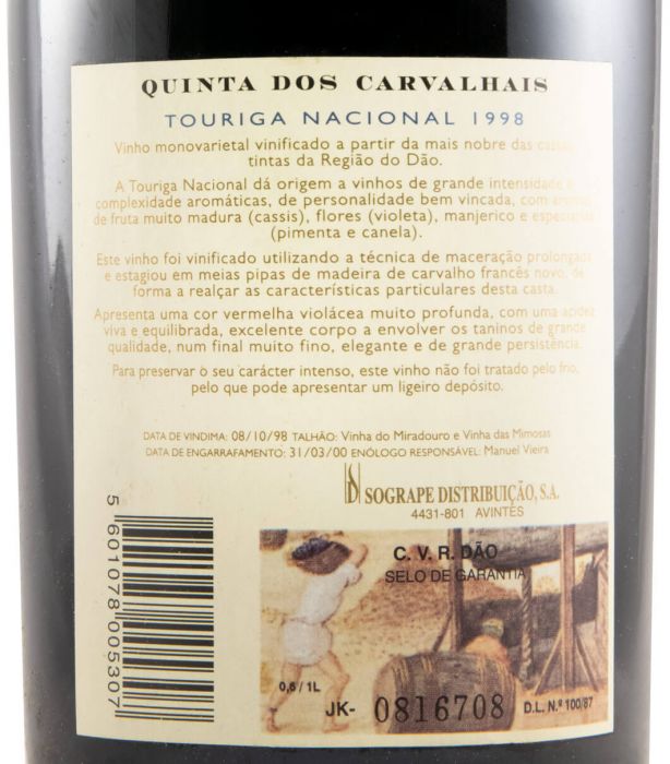 1998 Quinta dos Carvalhais Touriga Nacional red