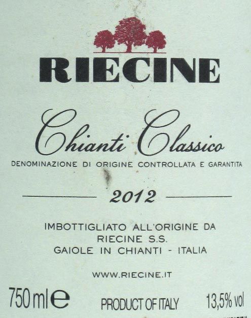 2012 Riecine Chianti Classico DOCG tinto