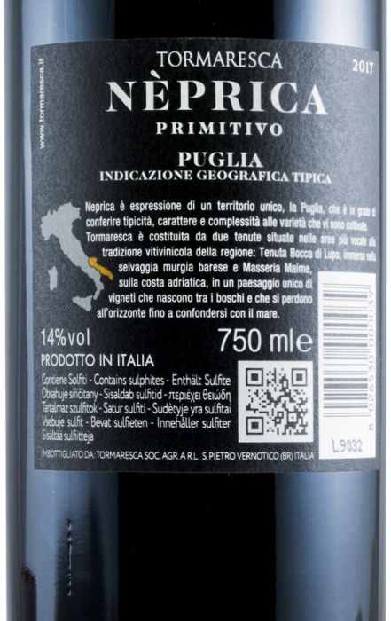 2017 Tormaresca Nèprica Primitivo tinto