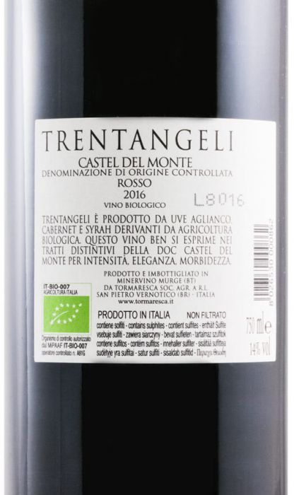 2016 Tormaresca Trentangeli Castel del Monte organic red