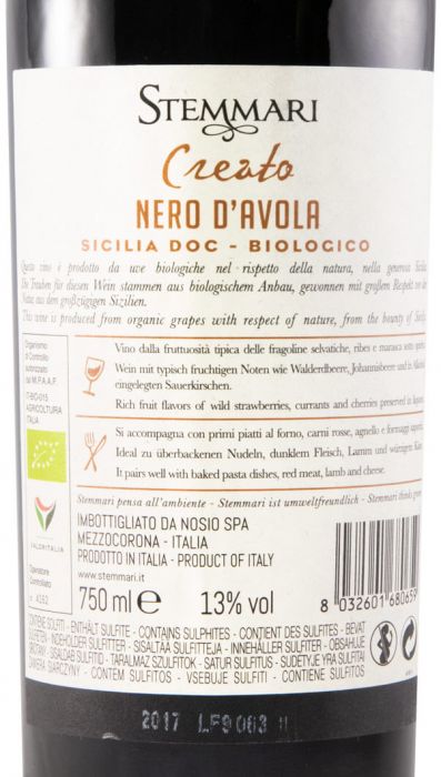 2017 Stemmari Nero D'Avola biológico tinto