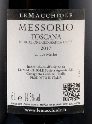 2017 Le Macchiole Messorio tinto 6L