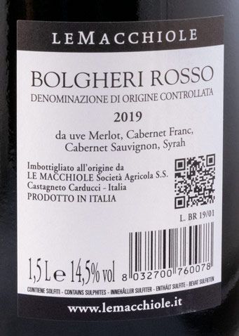 2019 Le Macchiole Bolgheri Rosso tinto 1,5L