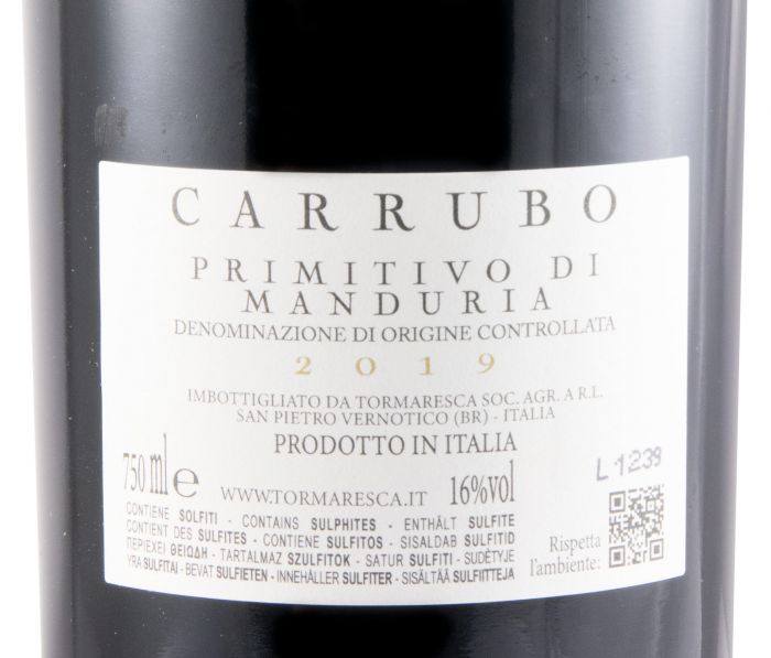 2019 Tormaresca Carrubo Primitivo di Manduria red