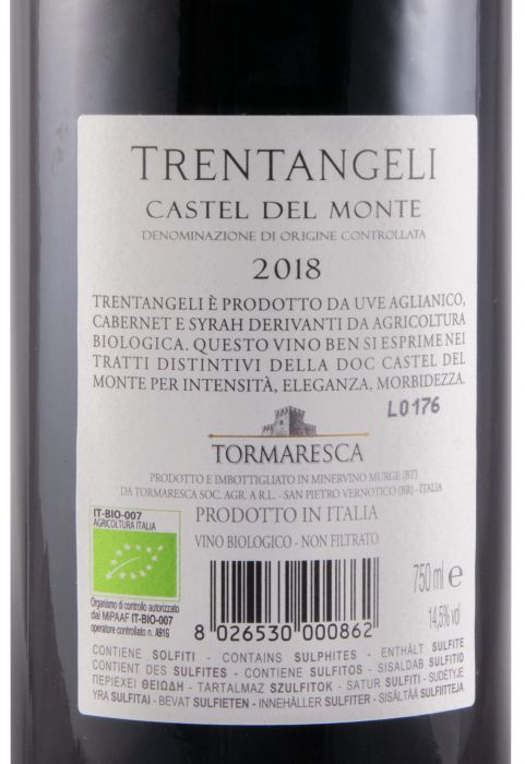 2018 Tormaresca Trentageli Castel del Monte biológico tinto