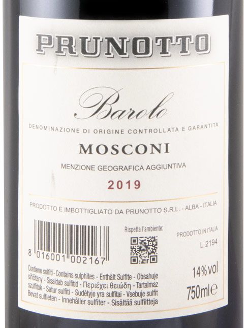 2019 Prunotto Mosconi Barolo red