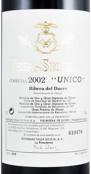 2002 Vega-Sicilia Unico Ribera del Duero tinto