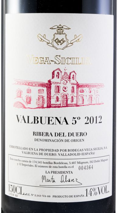 2012 Vega-Sicilia Valbuena 5º Ribera del Duero red 1.5L