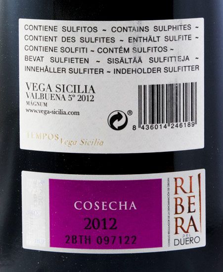 2012 Vega-Sicilia Valbuena 5º Ribera del Duero tinto 1,5L