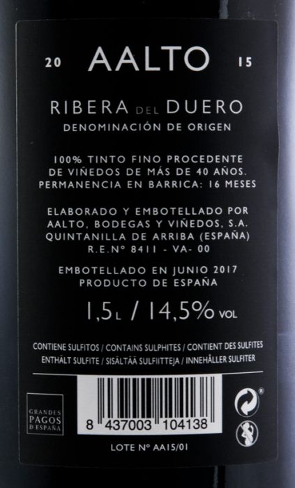 2015 Bodegas Aalto Ribera del Duero tinto 1,5L