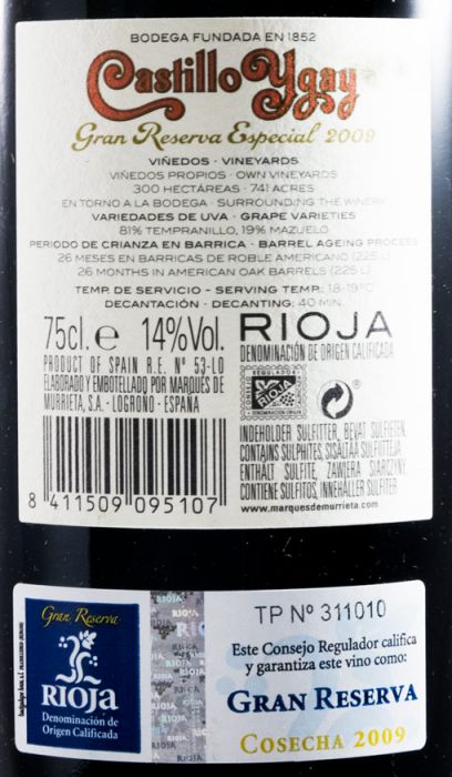 2009 Marqués de Murrieta Castillo Ygay Gran Reserva Especial red