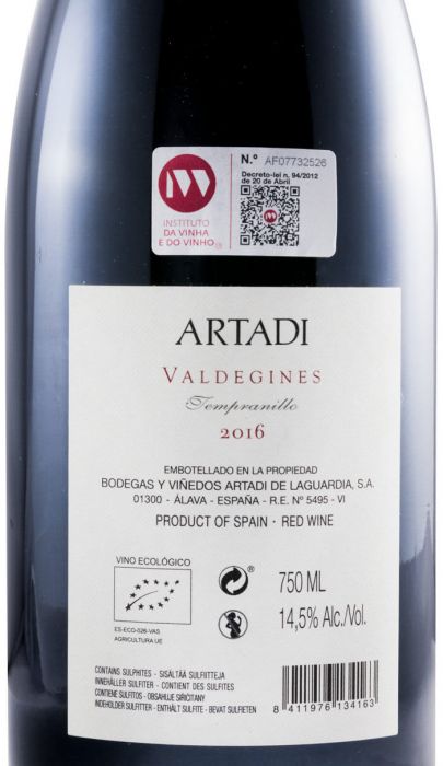 2016 Artadi Valdegines organic red