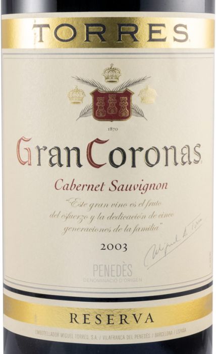 2003 Torres Gran Coronas Reserva Cabernet Sauvignon tinto 1,5L