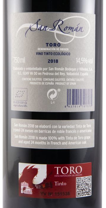 2018 Bodegas San Román Toro biológico tinto