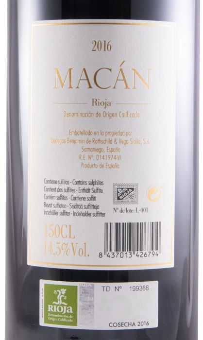 2016 Benjamin de Rothschild & Vega-Sicilia Macán Rioja tinto 1,5L