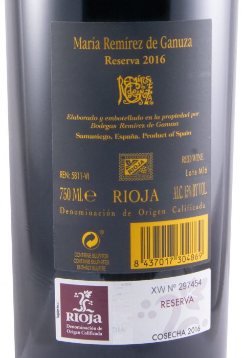2016 María Remírez de Ganuza Reserva Rioja red