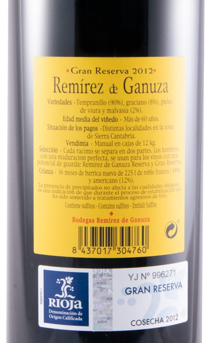 2012 Remírez de Ganuza Gran Reserva Rioja red