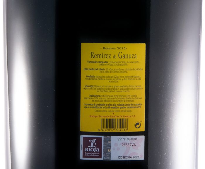 2012 Remírez de Ganuza Reserva Rioja tinto 12L