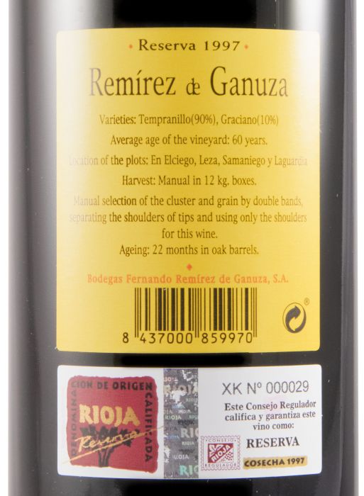1997 Remírez de Ganuza Reserva Rioja red