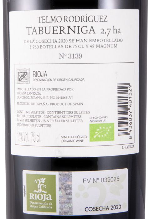 2020 Telmo Rodríguez Bodega Lanzaga Tabuérniga Rioja organic red
