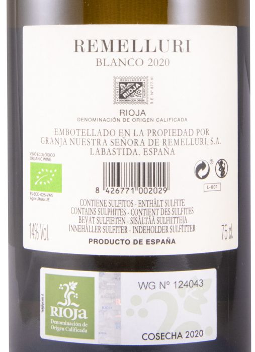 2020 Remelluri Rioja biológico branco