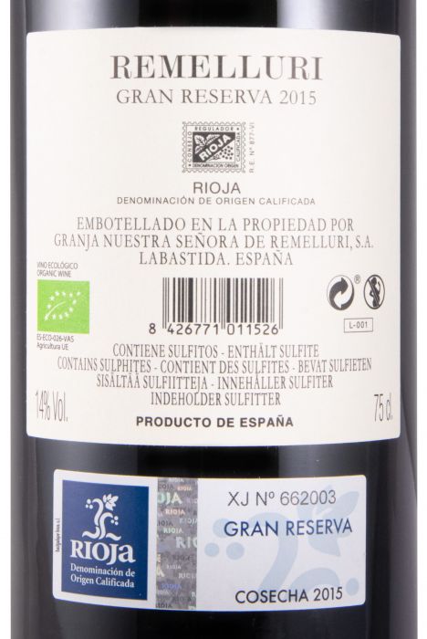 2015 Granja Remelluri Gran Reserva Rioja biológico tinto