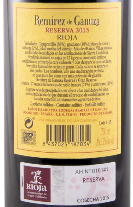2015 Remírez de Ganuza Reserva Rioja tinto