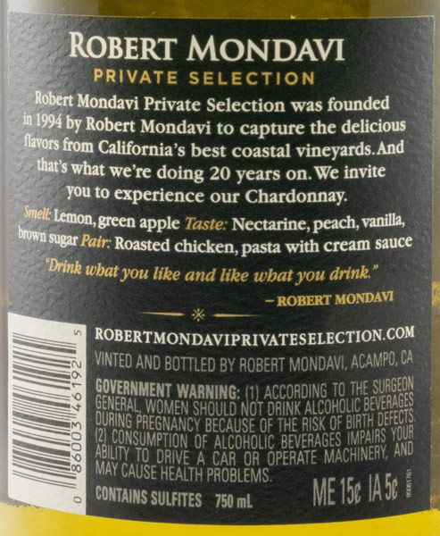 2018 Robert Mondavi Private Selection Chardonnay white
