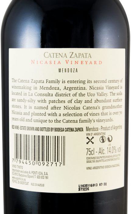 2011 Catena Zapata Nicasia Vineyard Malbec red