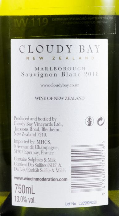 2018 Cloudy Bay Sauvignon Blanc Marlborough branco