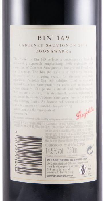 2016 Penfolds Bin 169 Coonawarra Cabernet Sauvignon  tinto