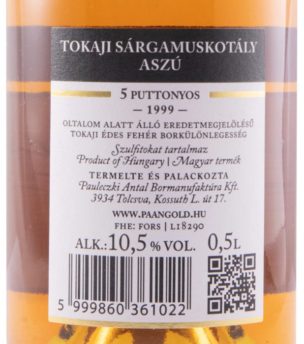 1999 Tokaji Paangold Sárgamuskotály Aszú 5 Puttonyos branco 50cl